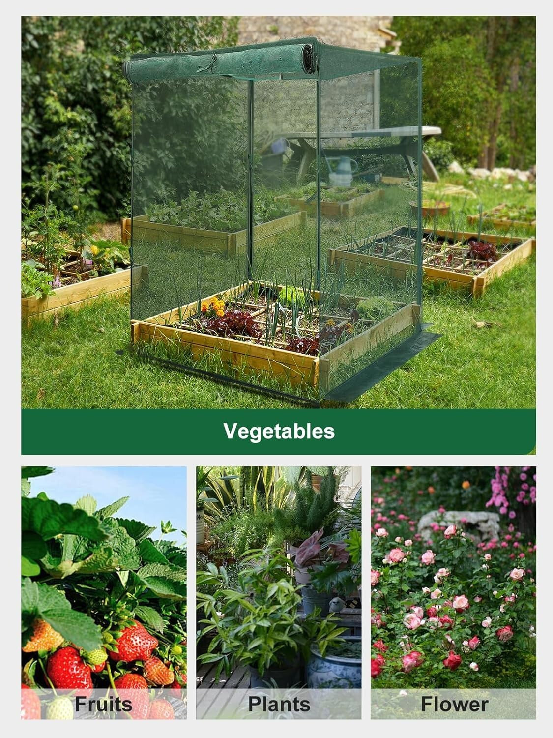 4' x 8' Outdoor Plant Protection Cage with Zippered Access and Ground Staples