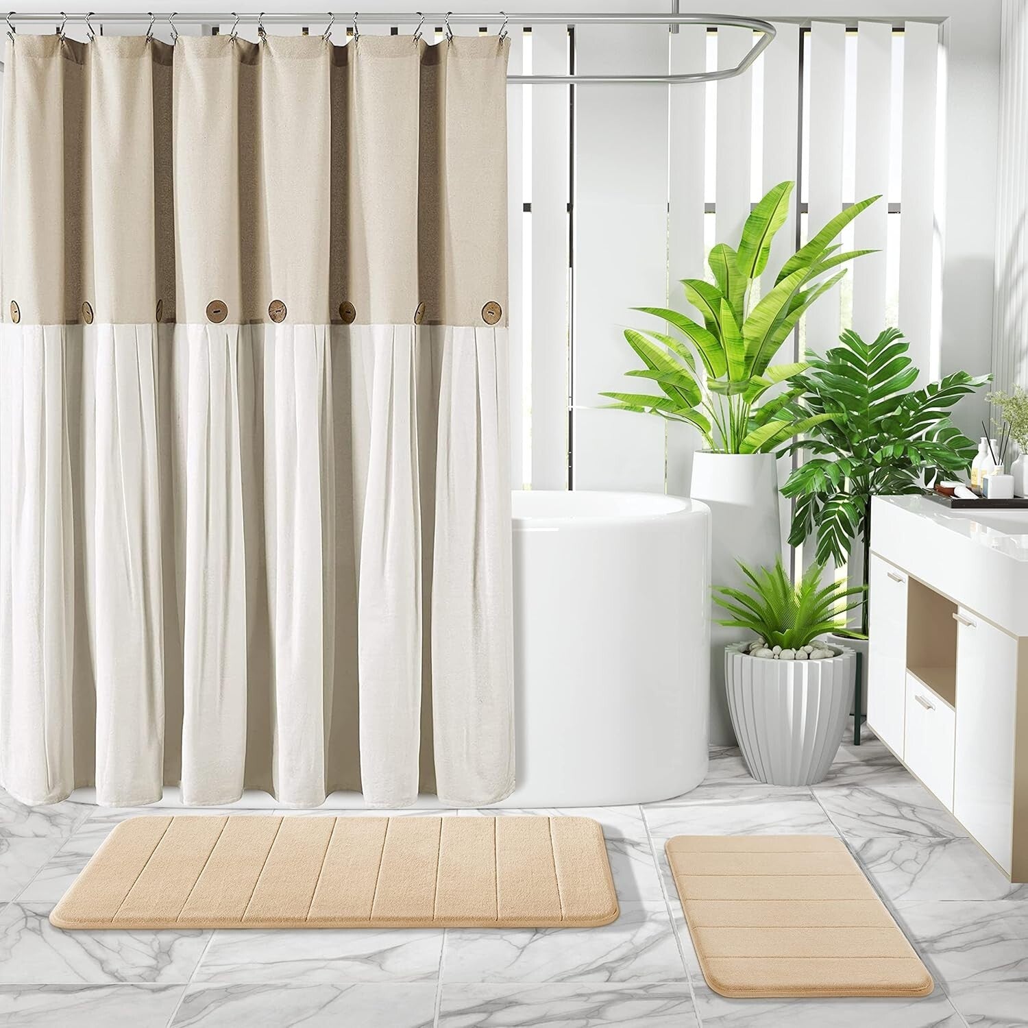 3-Piece Beige Memory Foam Bath Rug Set - Ultra-Soft, Water Absorbent & Non-Slip
