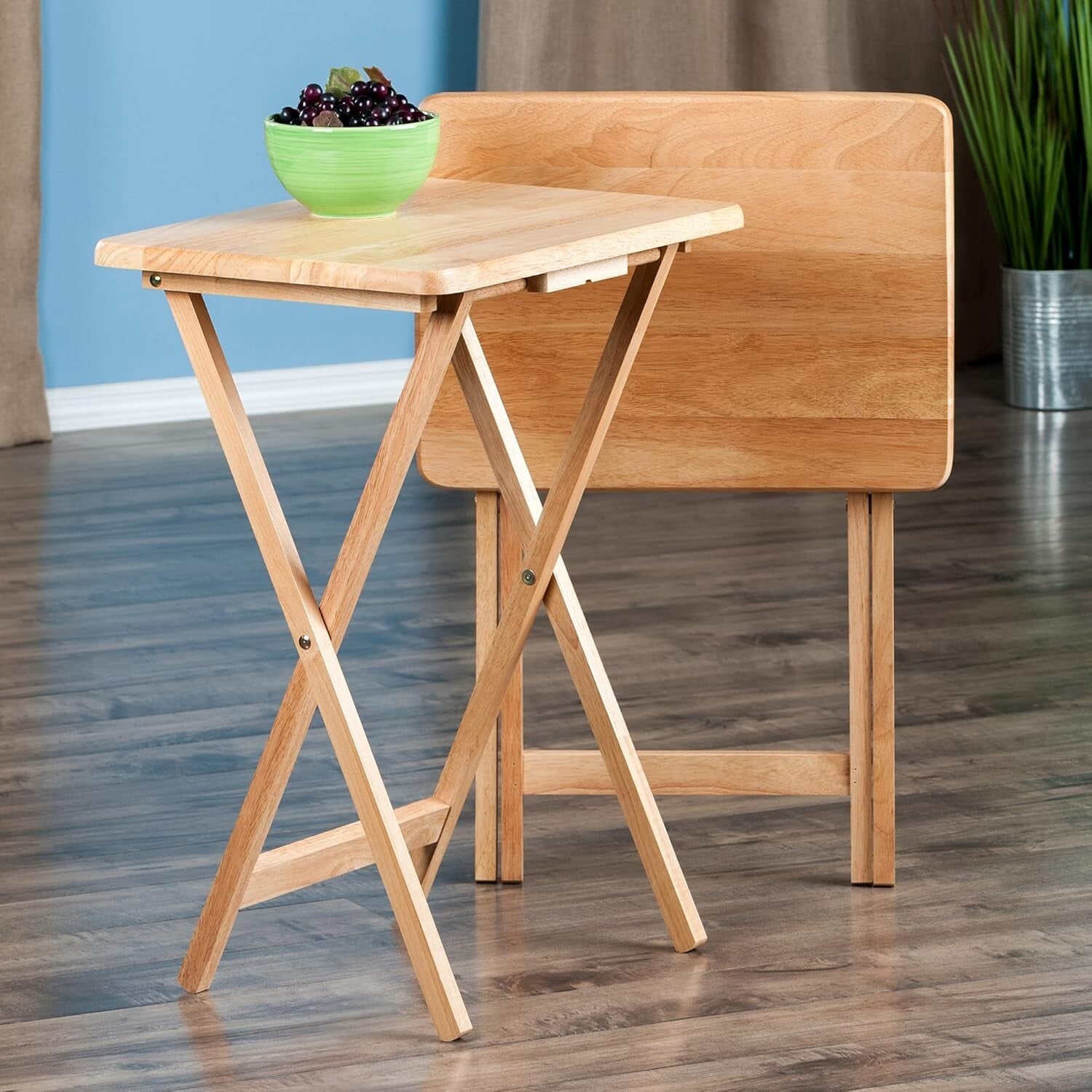 Transitional Design 2-Piece Snack Tray Table Set - Ideal for Small Spaces