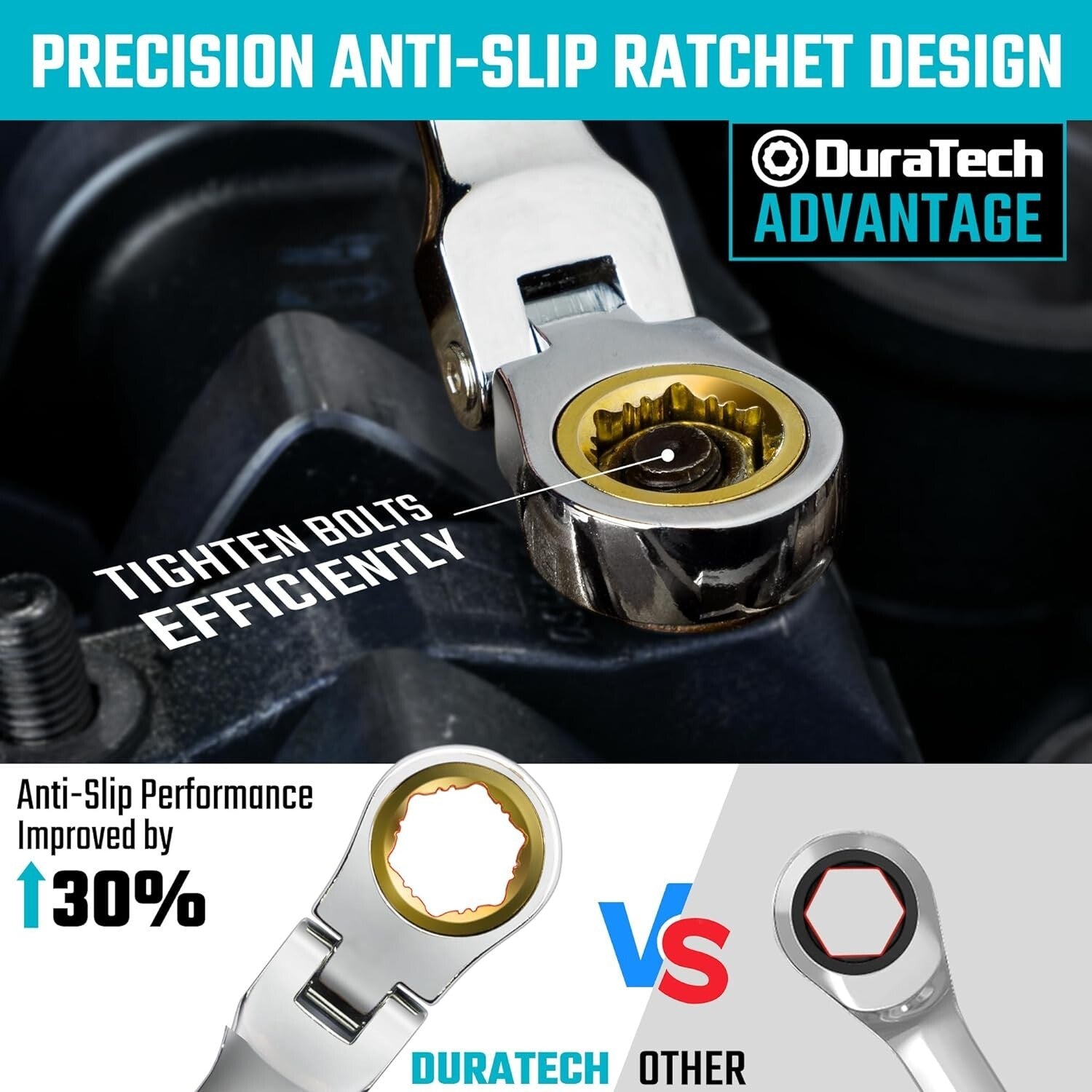 Extra Long Anti-Slip Flex-Head Ratcheting Wrench Set - 6-Piece Metric CR-V Steel