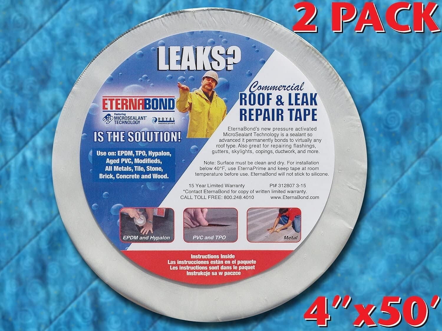 Professional-Grade 4" x 50' Roofseal Sealant Tape for Leak Repair - Pack of 2