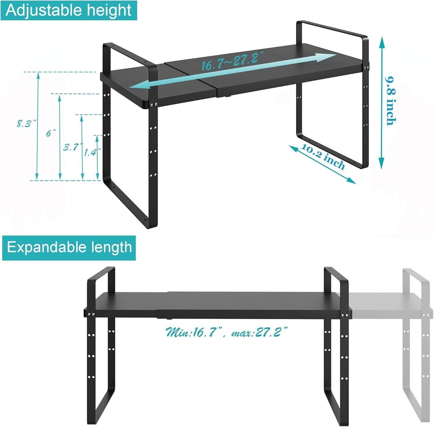 Expandable 3-Pack Stainless Steel Shelf Riser for Kitchen & Garage Organization