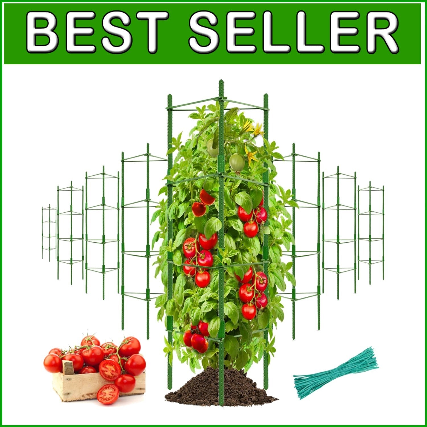 Premium 8-Piece Triangular Tomato Cages - Adjustable & Sturdy Plant Support