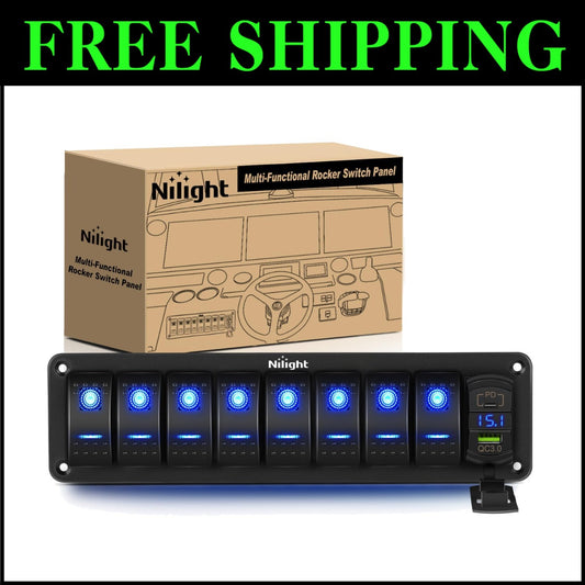 8 Gang Rocker Switch Panel w/ PD Type C & USB Charger – Waterproof Aluminum