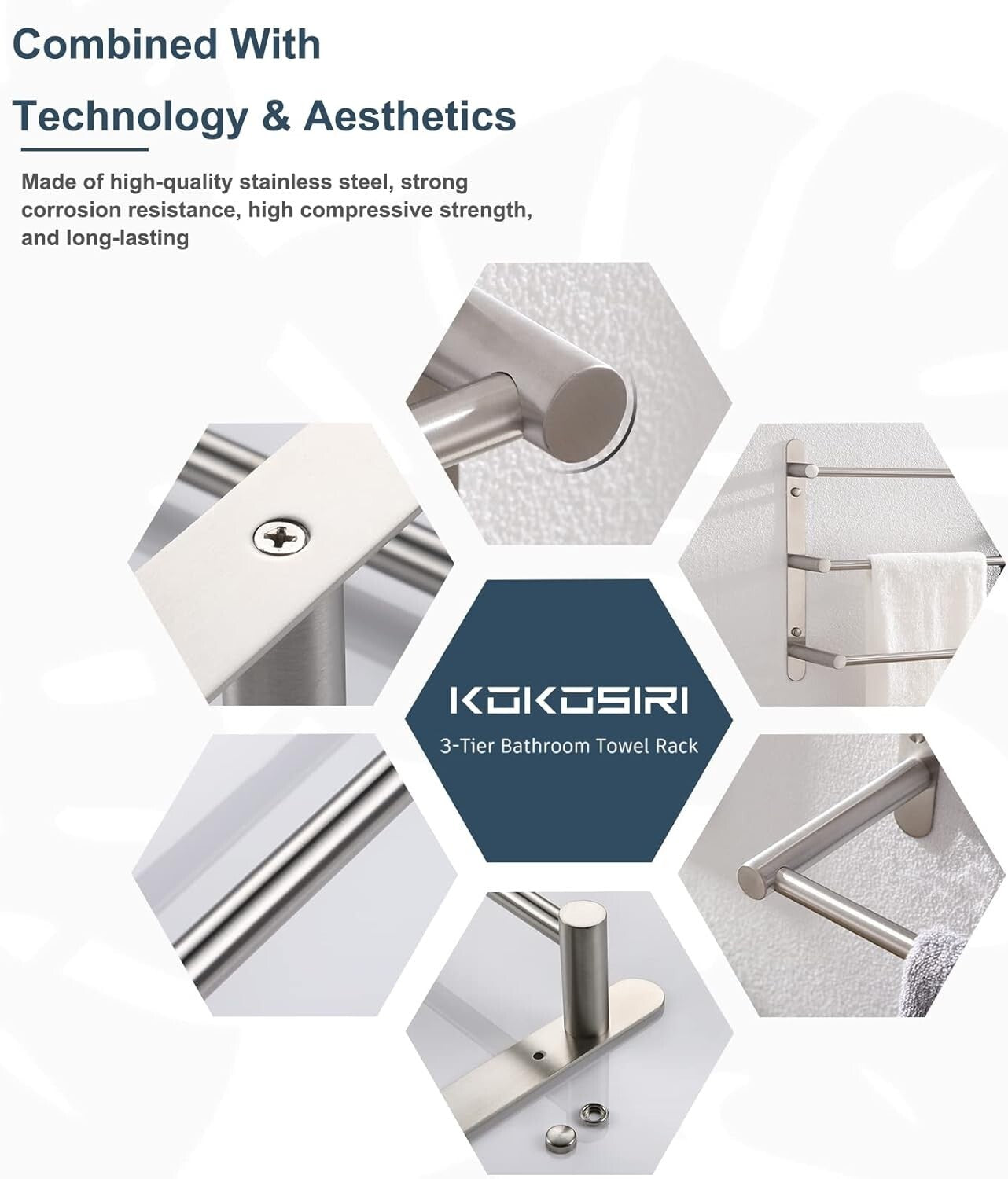 Brushed Nickel 3-Tier Stainless Steel Ladder Towel Rack for Modern Bathrooms