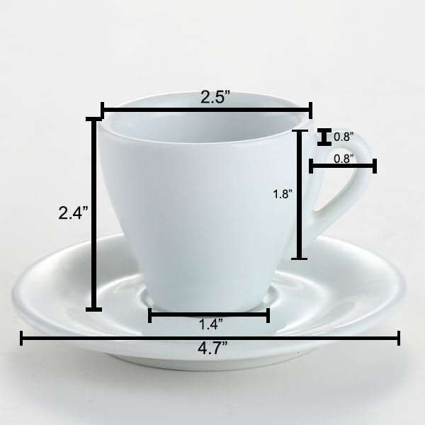 Classic Italian White Porcelain Espresso Cups Set of 6, 2 oz. - Durable & Ele...