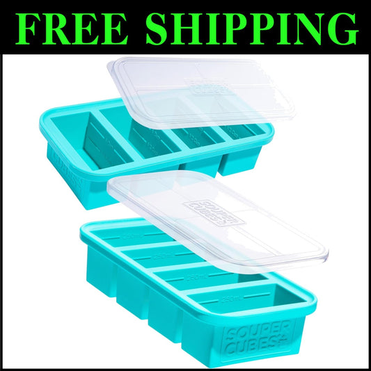 2-Pack Aqua Silicone Freezer Molds With Lids - Perfect for Soup & Leftovers