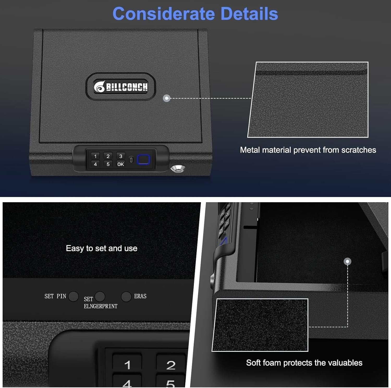 Secure Gun Safe with Biometric Access and USB Rechargeable Battery - Ideal Size