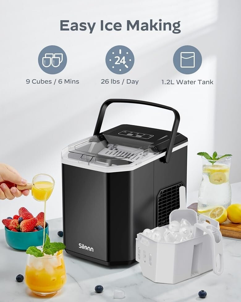 Portable Self-Cleaning Ice Maker - Compact Countertop Design for Home Use