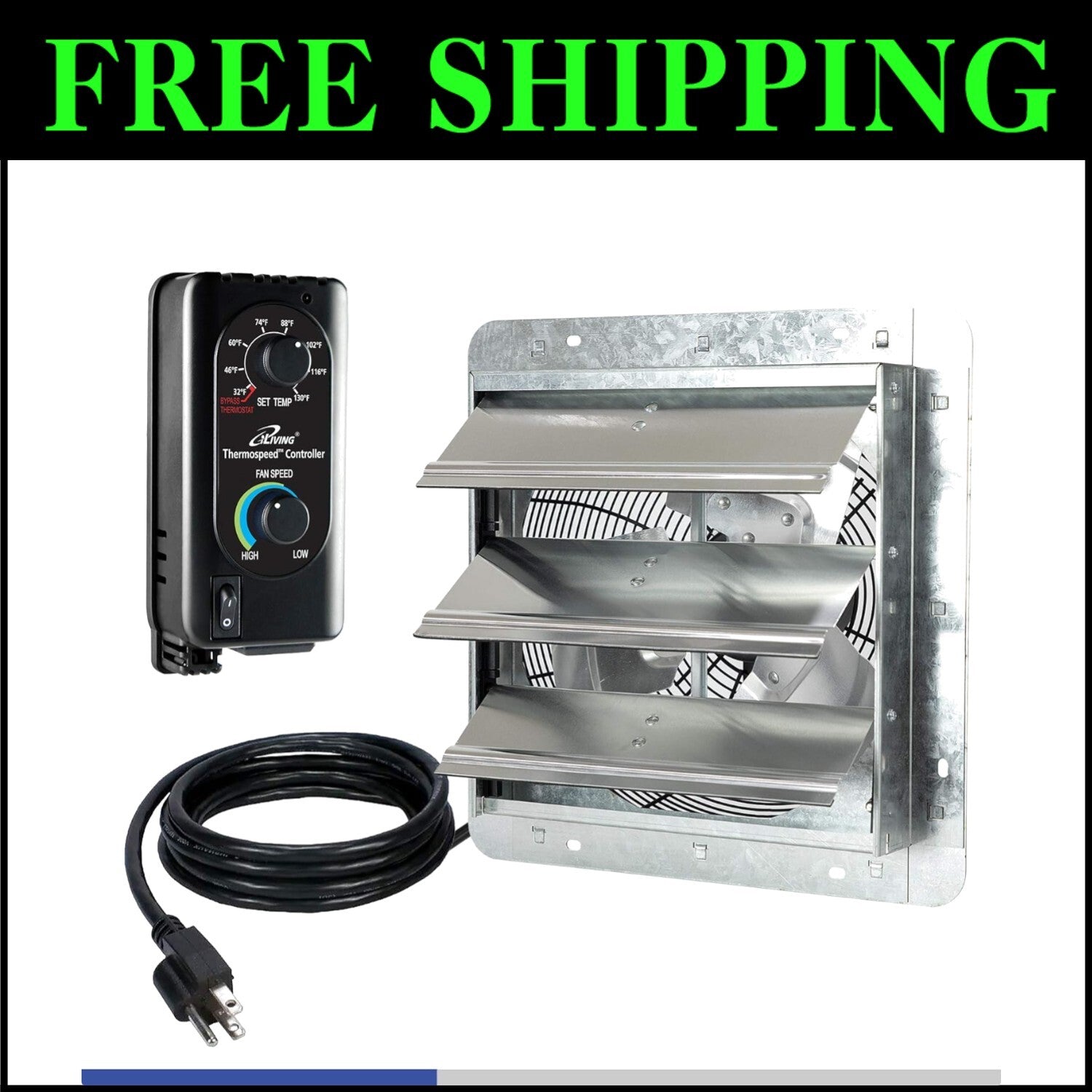 High Efficiency 960 CFM Wall Mounted Exhaust Fan with Thermostat & Speed Control