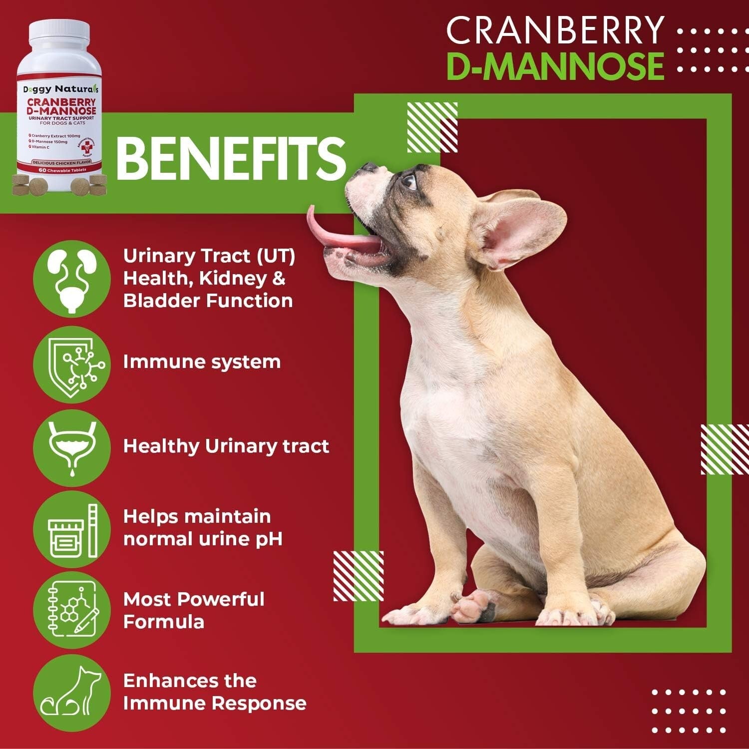 Veterinary Strength Cranberry D-Mannose – 50 Tablets for UTI Prevention in Pets