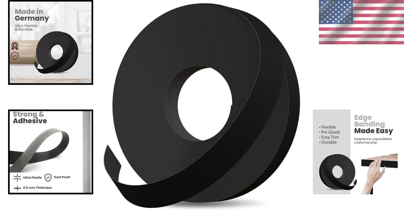 Premium Black Melamine 2'' x 50' Iron-On Edge Banding for DIY Furniture Projects