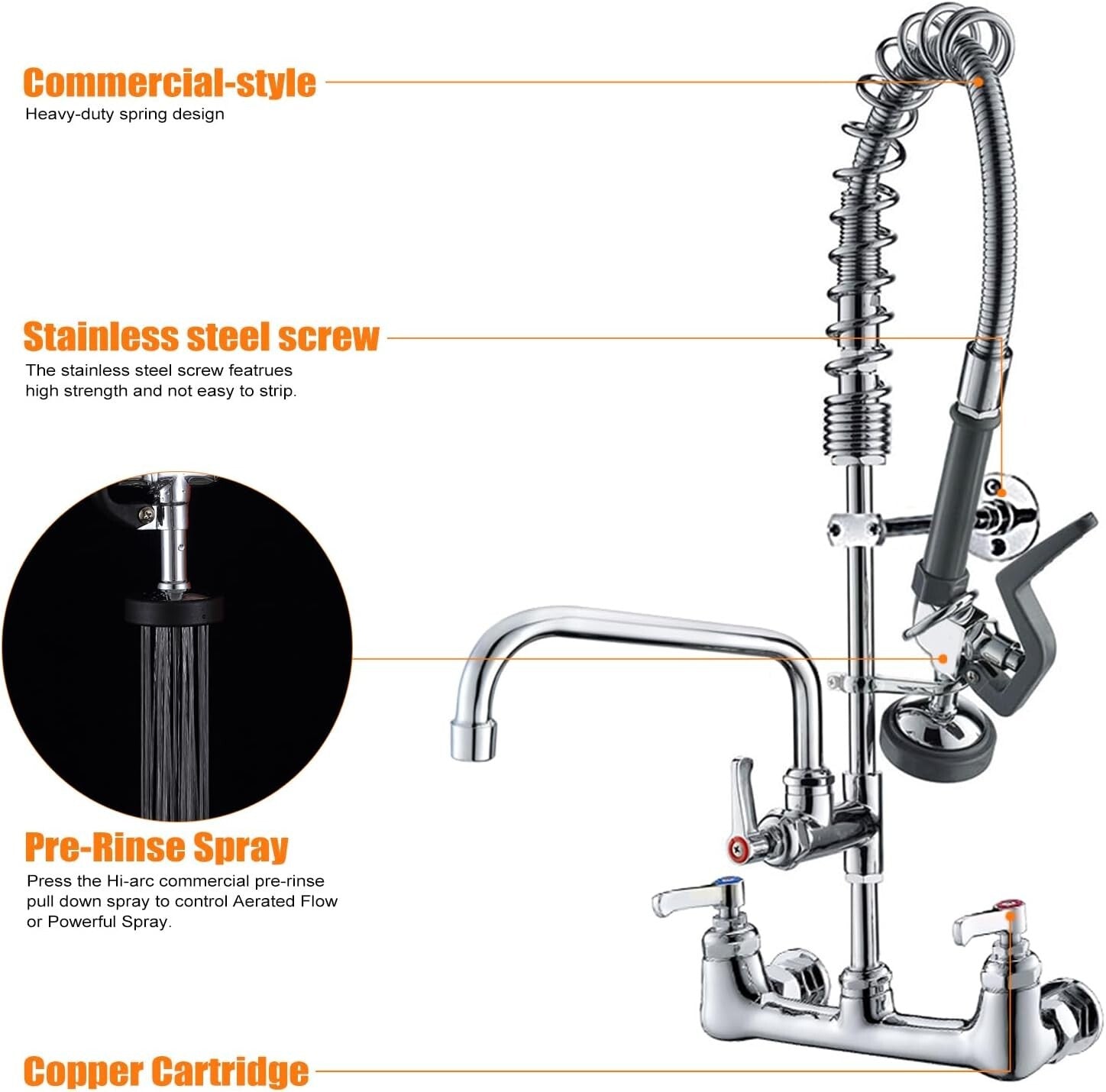 Easy-Install Commercial Sink Faucet - 25'' Height with Lever Handles & Sprayer