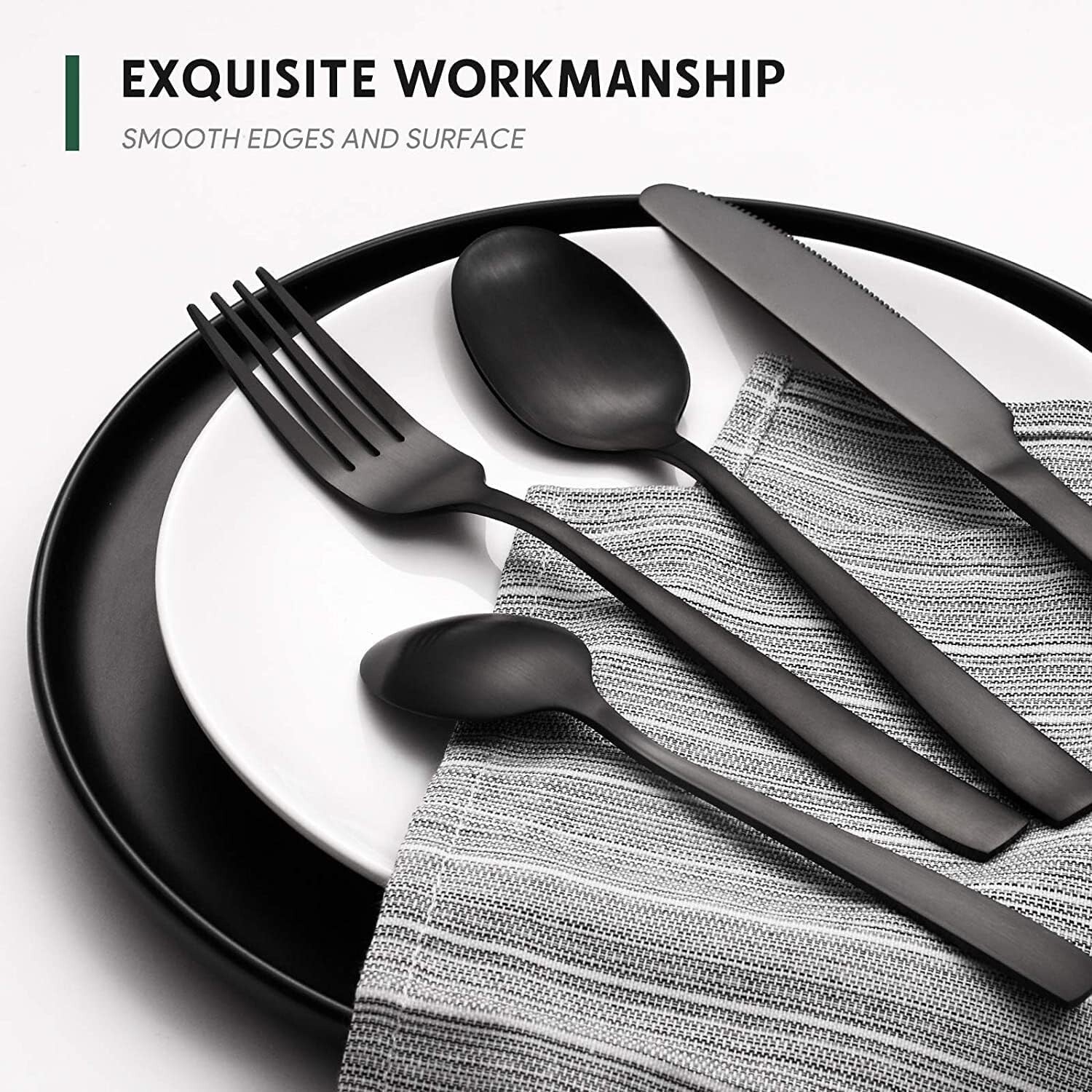 Complete 48-Piece Stainless Steel Matte Black Silverware Set for Upscale Dining