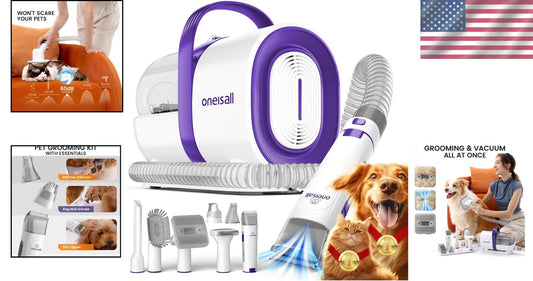Effortless Dog Grooming Vacuum with 7 Pet Tools - Low Noise & Easy Empty Design
