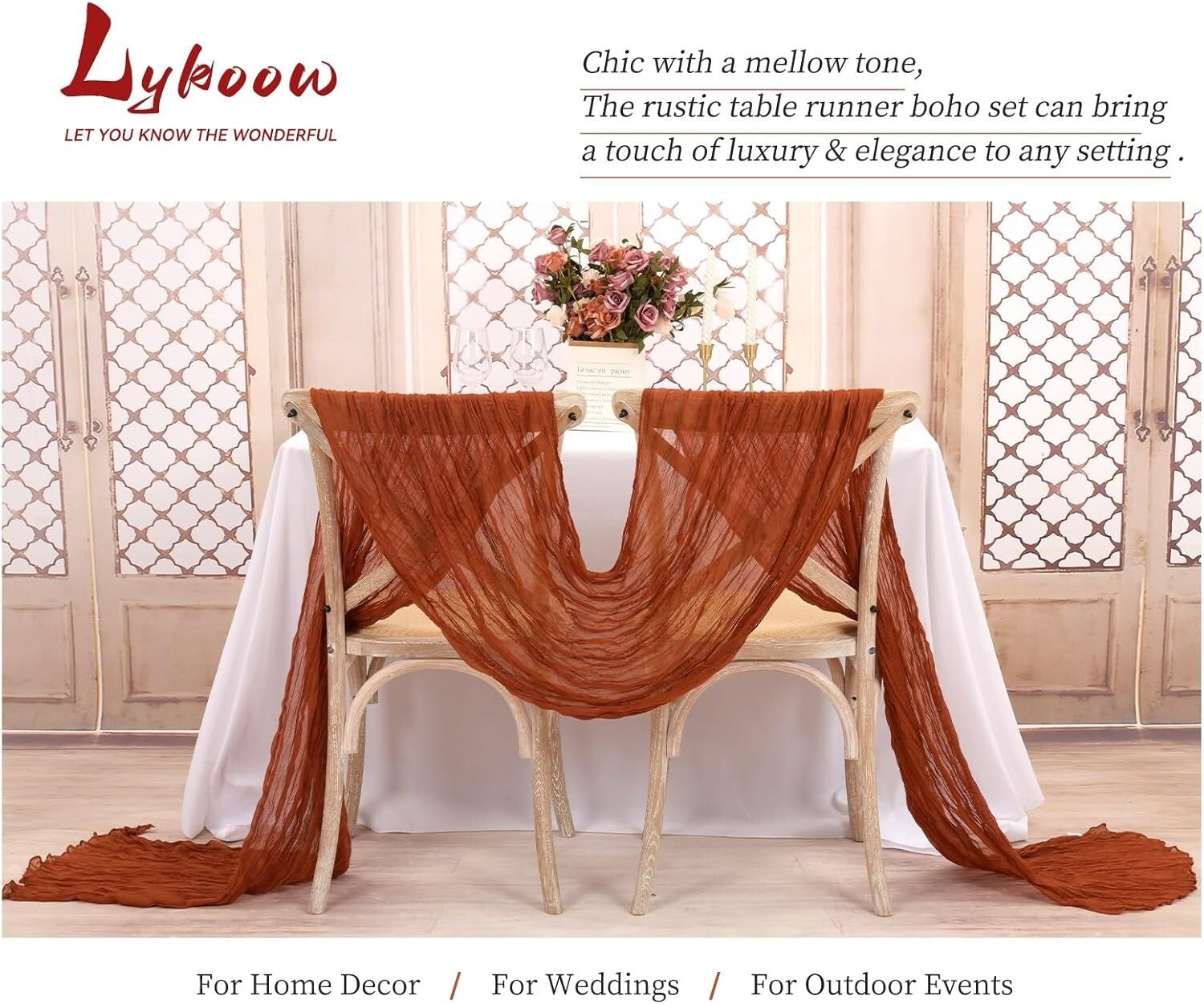 Terracotta Plaid Cheesecloth Table Runners - 15 Packs for Elegant Celebrations