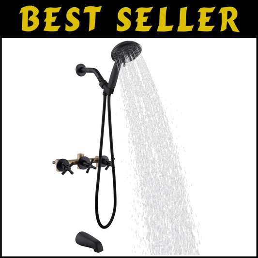 All-in-One Shower Tub Kit: 3 Handles, 8 Settings & Elegant Matte Black Finish