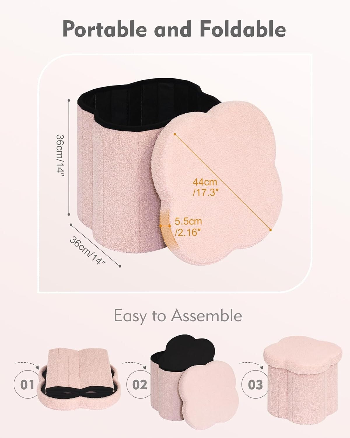 Elegant Boucle Footrest with Hidden Storage - 15" Flower-Shaped Cube Ottoman