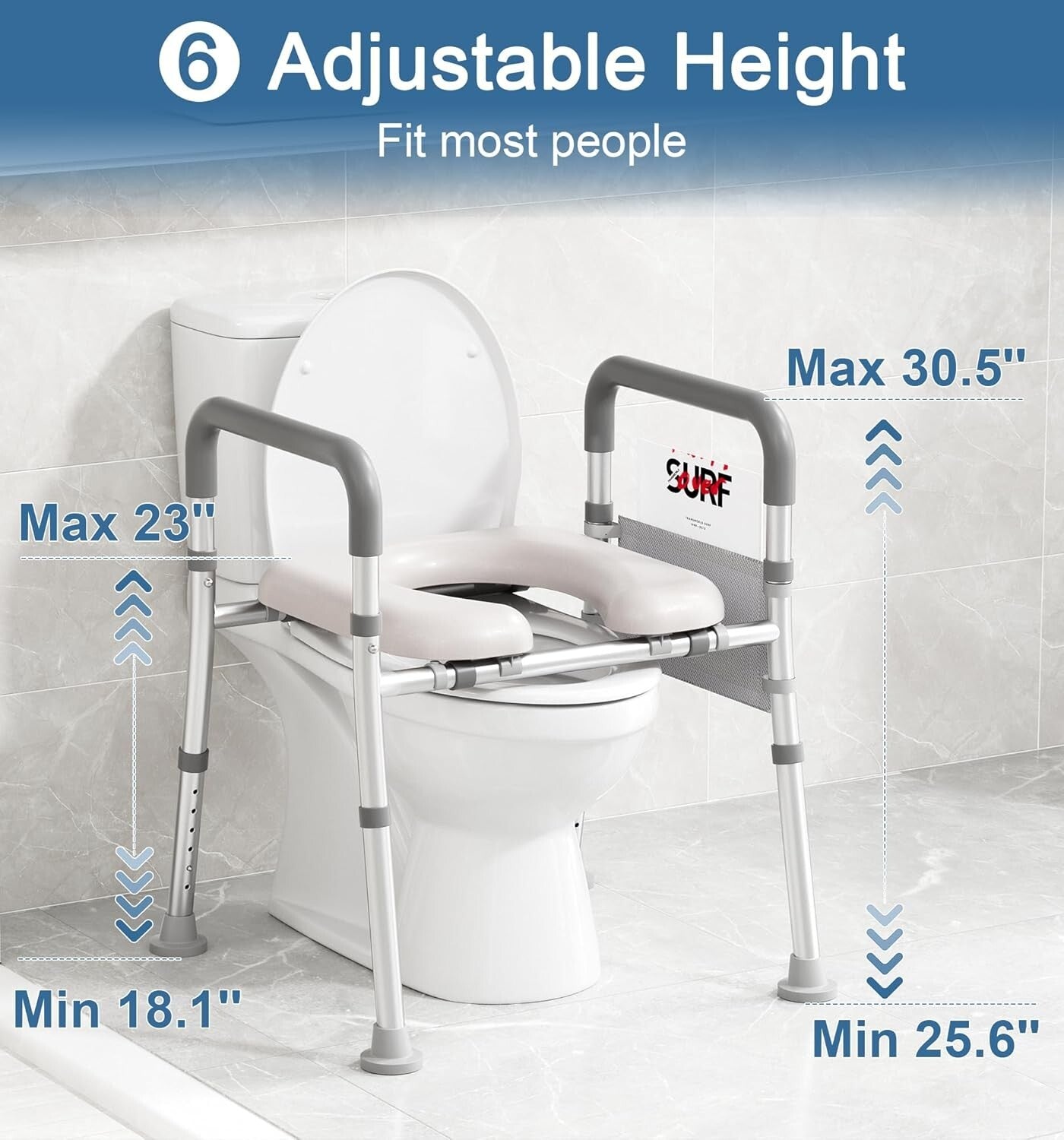 Elevated Toilet Seat Riser with Non-Slip Grip and Padded Armrests for Seniors