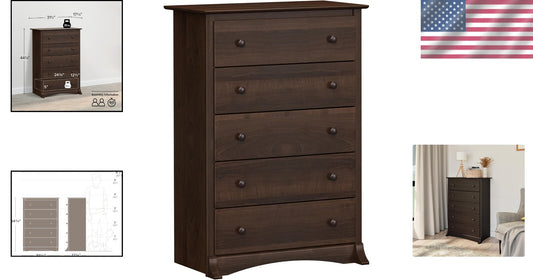 Elegant 5-Drawer Chest in Espresso - Durable & Versatile Furniture for Any Room