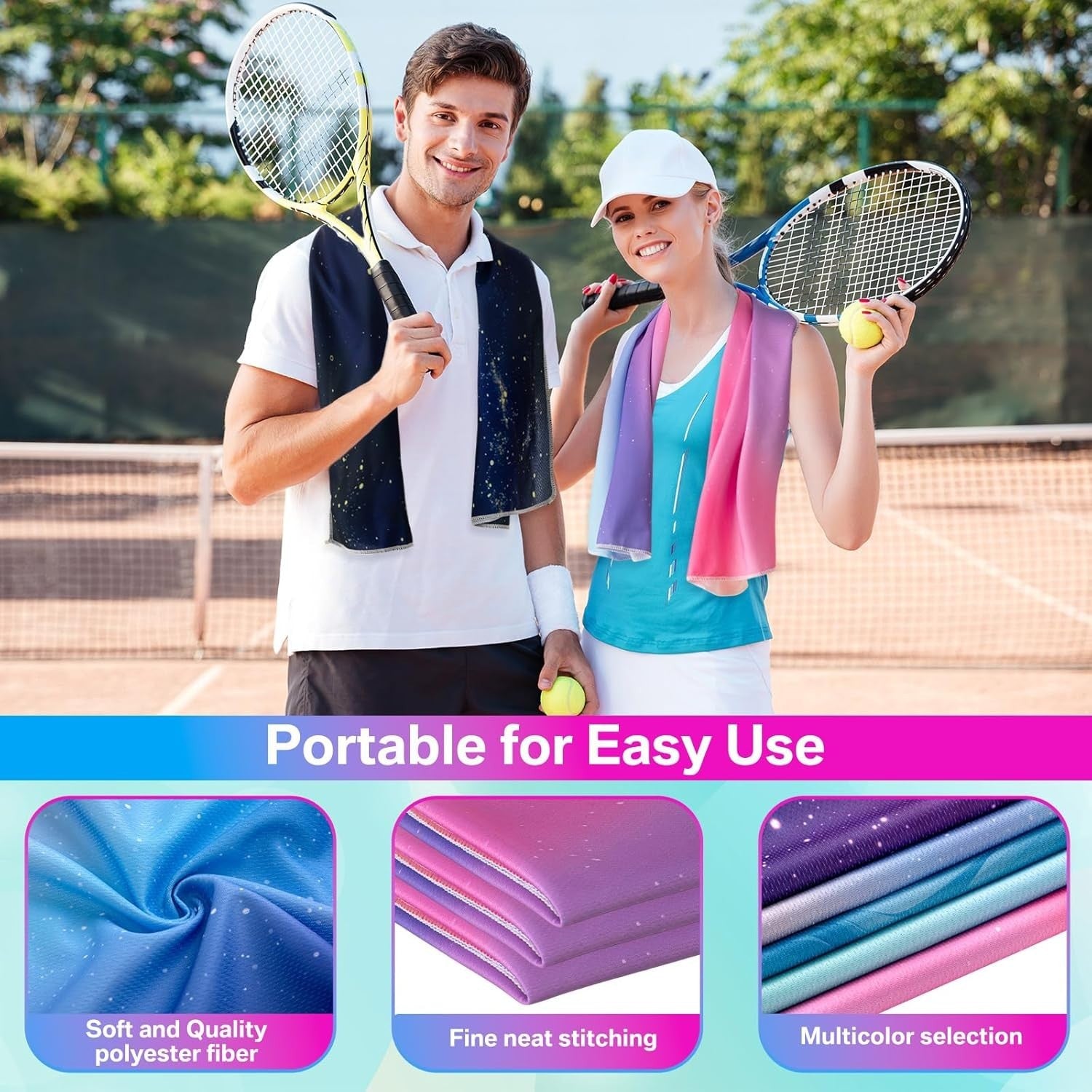 Breathable Polyester Cooling Towels - 50-pack of Soft 32x12 Inch Chilly Cloths