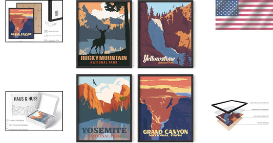 Customizable Vintage National Park Art - 8x10 Mountain Posters in Black Frame