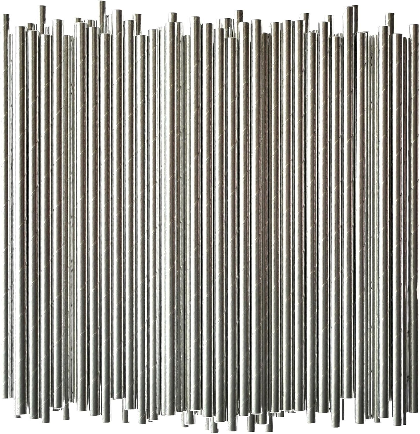 7.75" Stylish Silver Disposable Paper Straws - Perfect for Cocktails & Parties