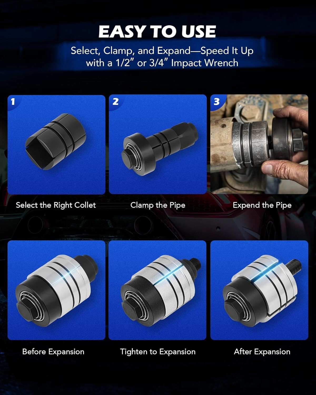 Professional Muffler Pipe Expander with Storage Case - Heavy Duty 10.56 lbs