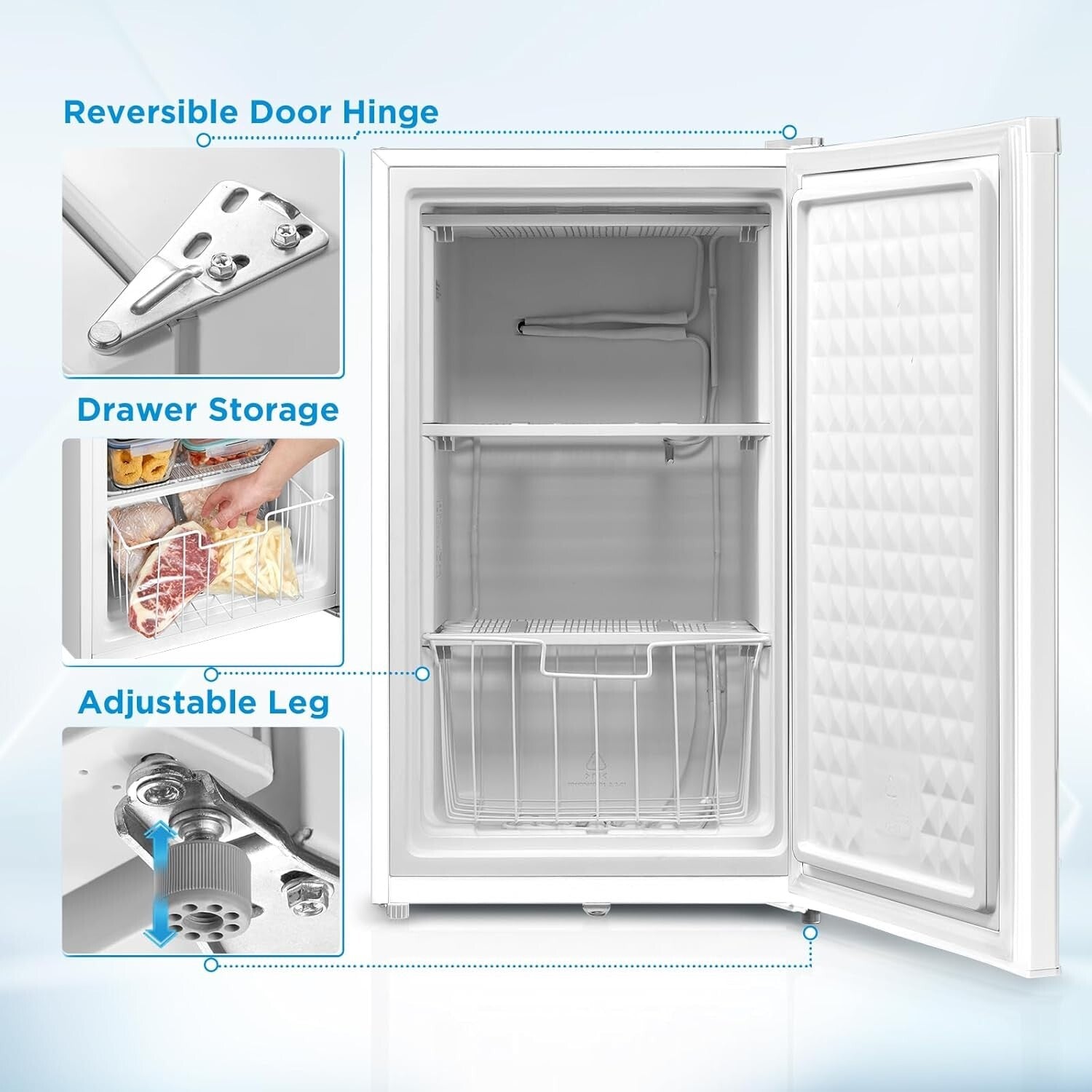 Stainless Steel Upright Freezer, 3.0 Cubic Feet - Space-Saving, Energy Efficient
