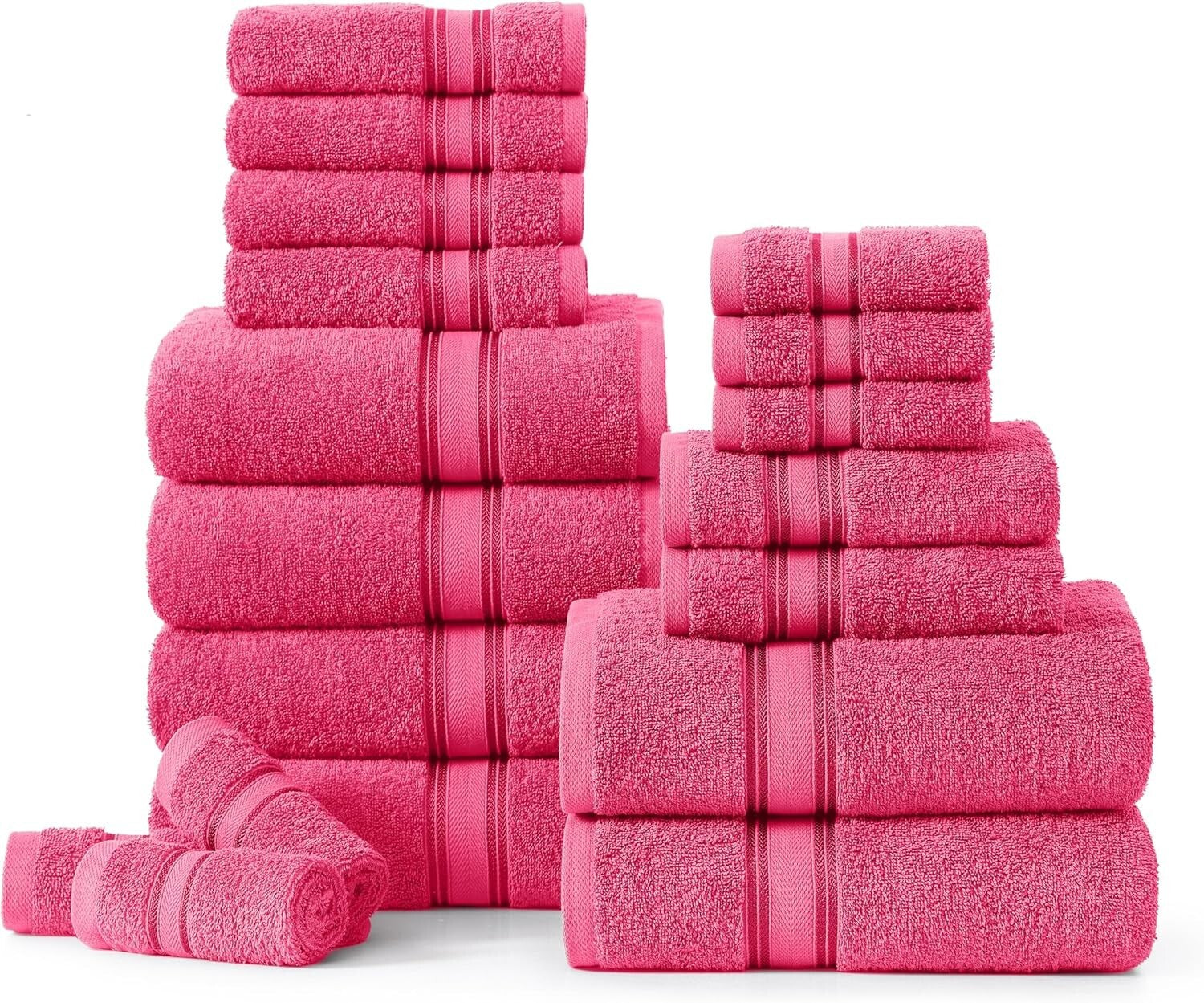 Elegant 18-Piece Fuchsia Towel Collection - Machine Washable, Oeko-Tex Certified