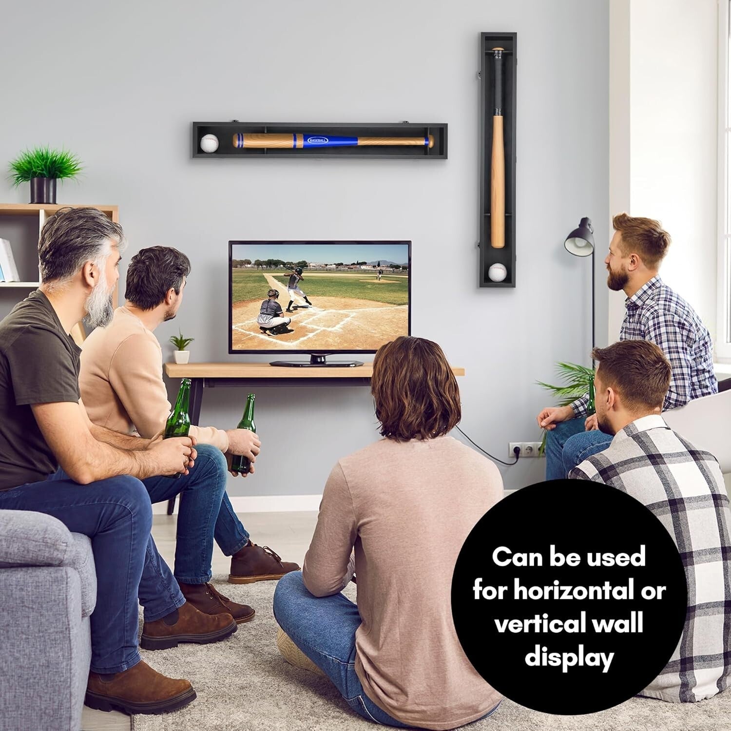 Durable Black Baseball Bat and Ball Display Case - 37.8x4.3 Inches Wall Frame