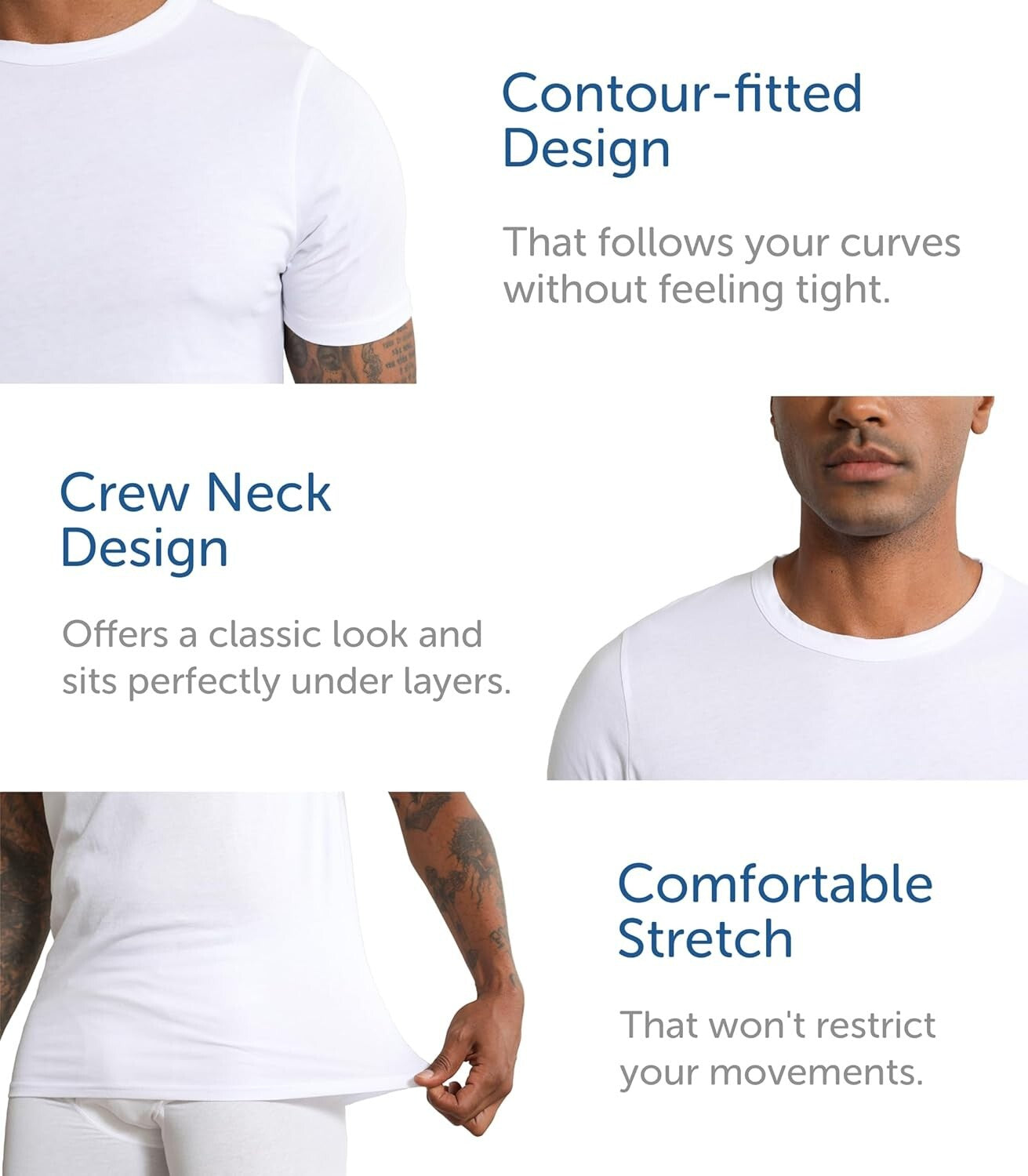 Classic Fit 6-Pack Men's Cotton Undershirts with Invisible Crew Neck Design