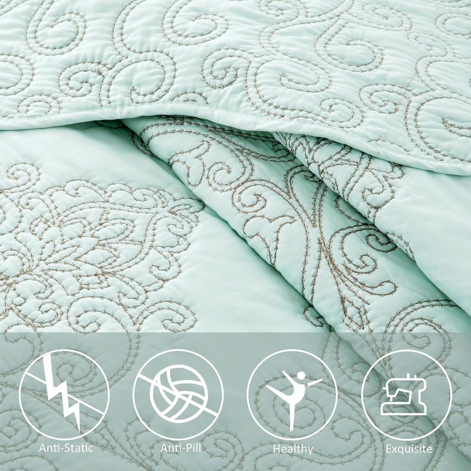 Elegant Oversized Queen 4-Piece Reversible Bedspread Set in Blue Floral Pattern