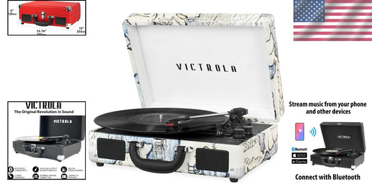 Portable 3-Speed Suitcase Turntable with Upgraded Sound and Bluetooth Speakers