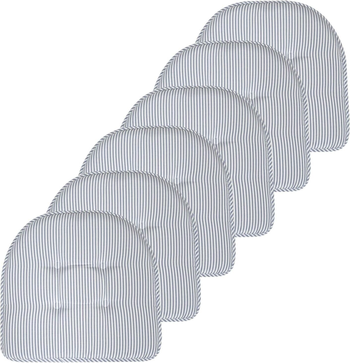 Elegant U-Shaped Memory Foam Seat Cushions - 17" x 16" 6 Pack in Pinstripe Blue