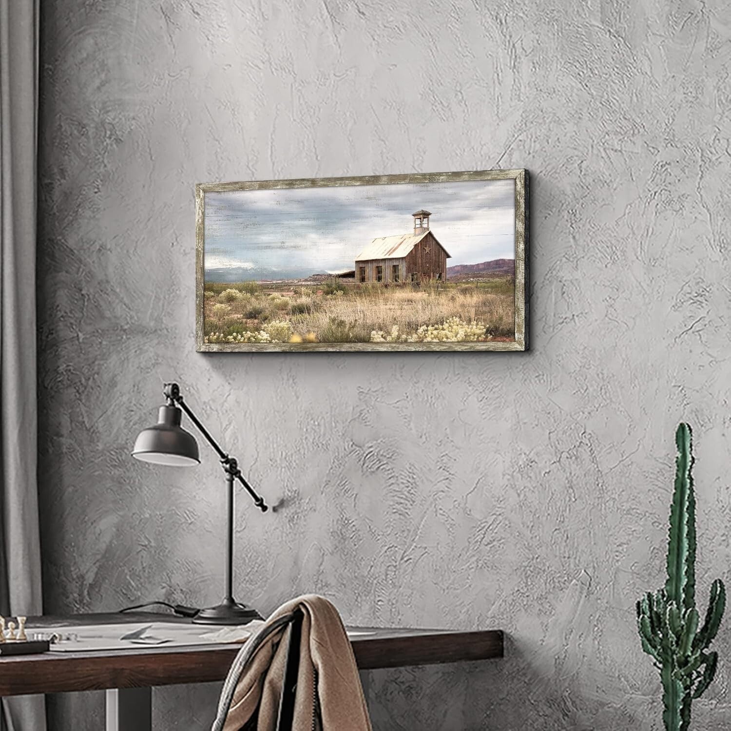 Country View Wall Art: Elegant 24x12 Rustic Barn Framed Picture for Living Room