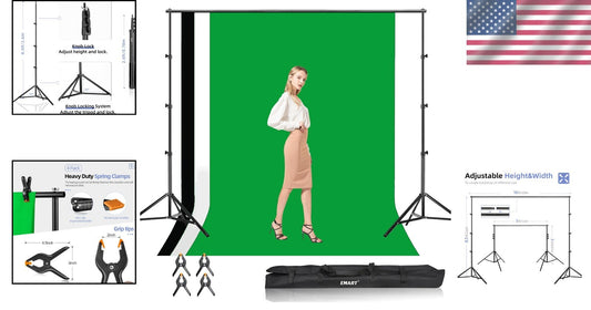 Adjustable 8.5x10ft Photo Studio Backdrop Stand with 3 Wrinkle-Resistant Styles