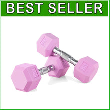 Load image into Gallery viewer, Stylish Light Pink 15 lb Neoprene Dumbbells - Anti-Slip, Hex Shape Set of 2
