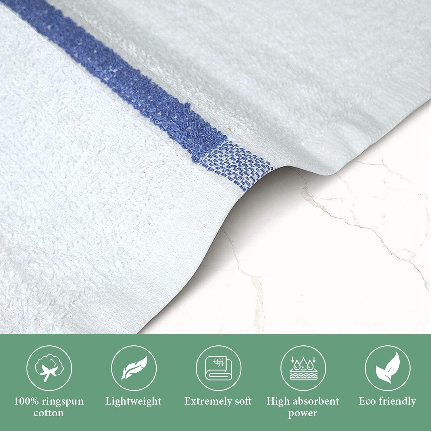 Easy Care Blue Stripe Bar Mop Towels - 60 Count, Machine Washable Cotton