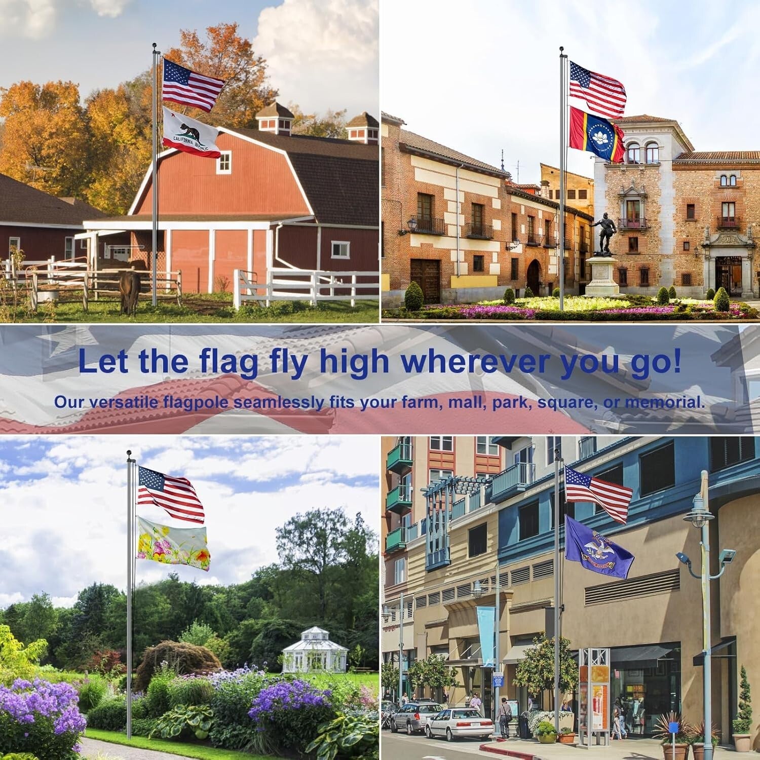 Commercial Grade 25FT Flag Pole Kit - 13 Gauge Aluminum with Embroidered Flag