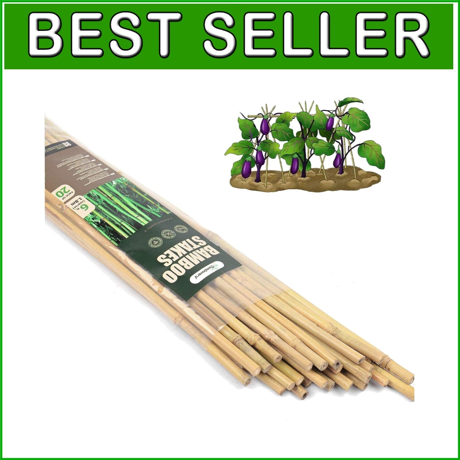 6ft Handmade Bamboo Garden Stakes – Lightweight Natural Support for Vegetables
