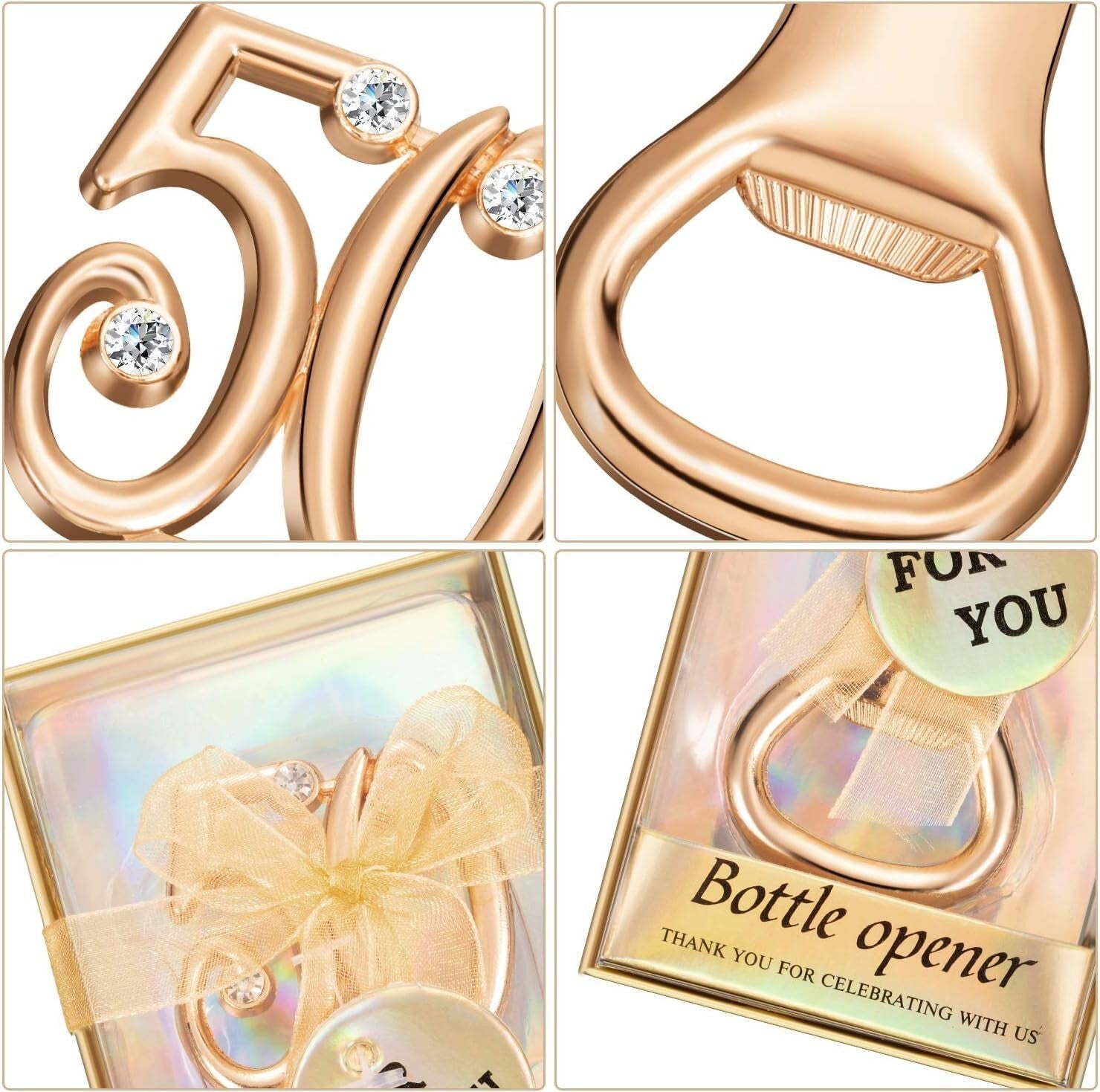 50-Piece Gold Rhinestone Bottle Opener Set for 50th Anniversary Celebrations