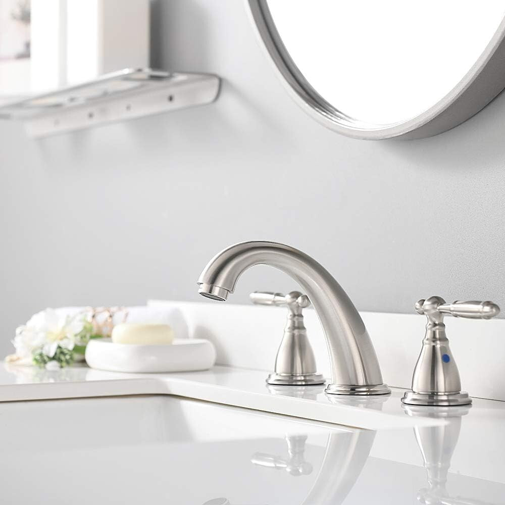 Elegant 2-Handle Brushed Nickel Bathroom Sink Faucet - Easy Install & Durable