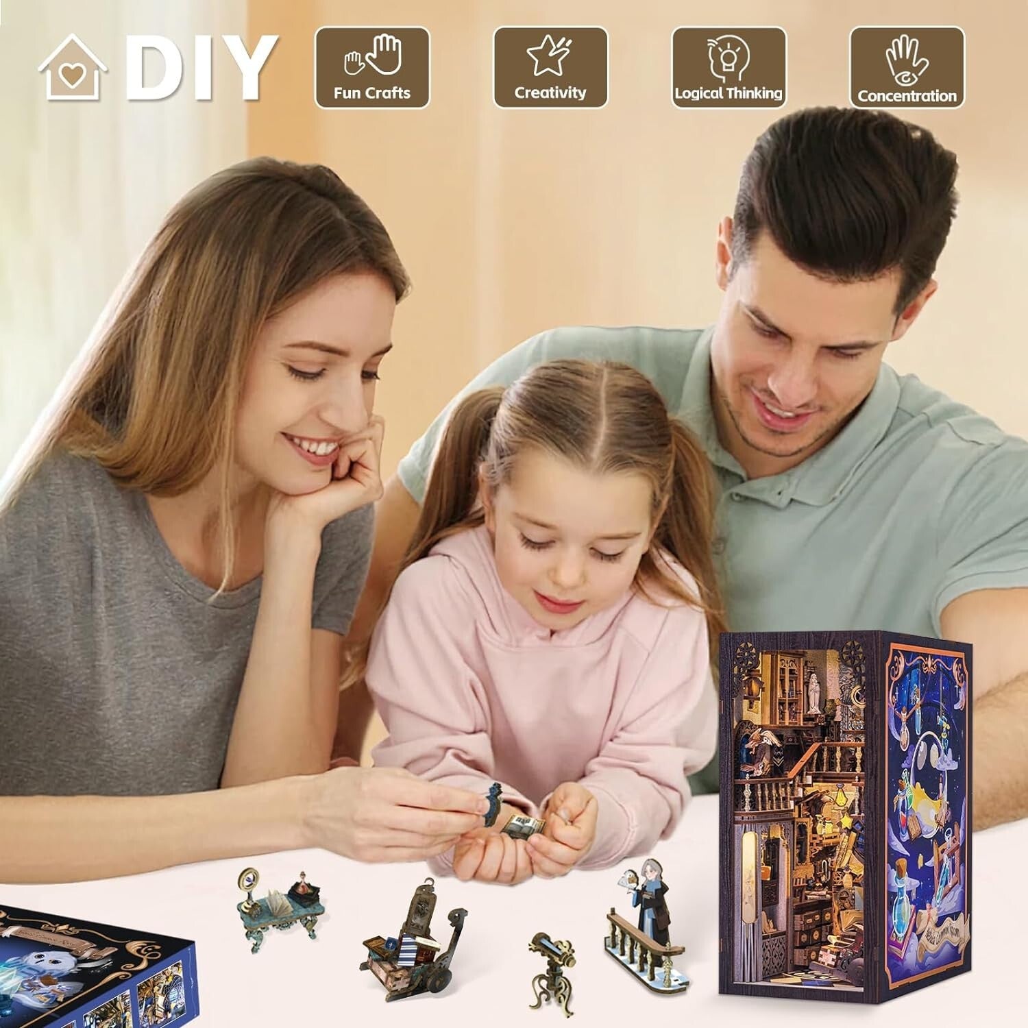 Nebula Common Room Book Nook Kit - Enchanting Miniature Decor with LED Light