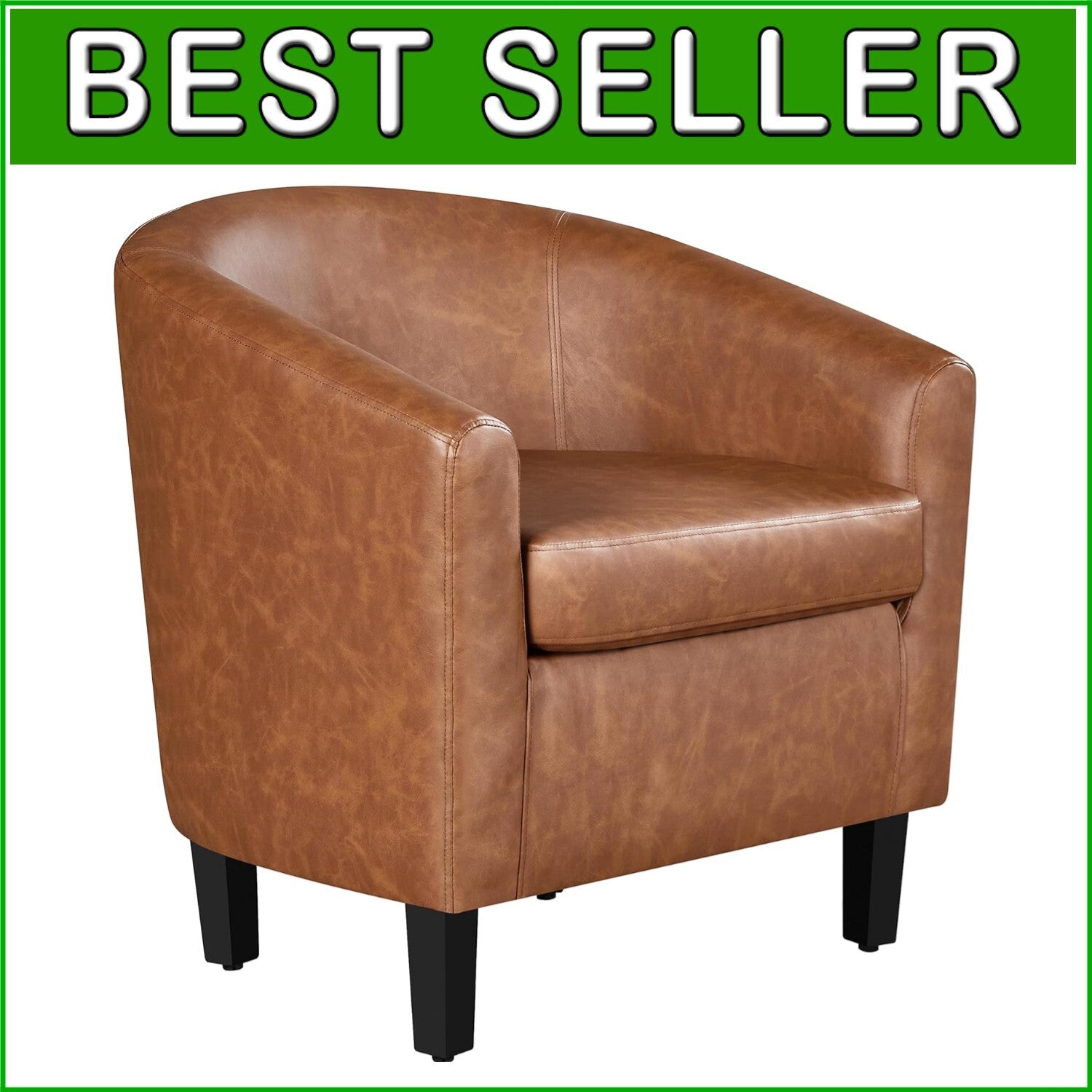 Modern Faux Leather Club Chair with Soft Seat for Living Room & Office Use