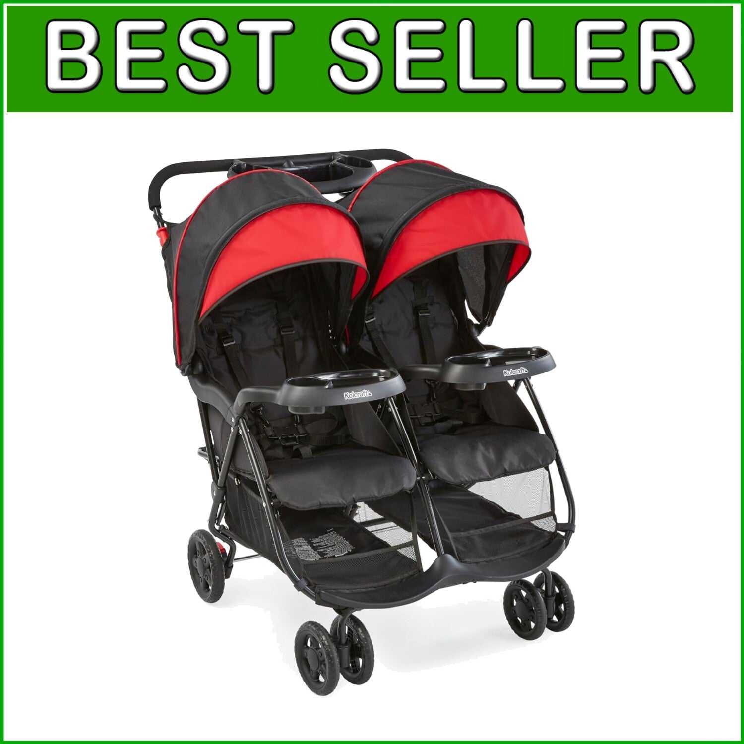 Cloud Plus Red/Black Double Stroller - Reclining, Spacious, and Stylish Design