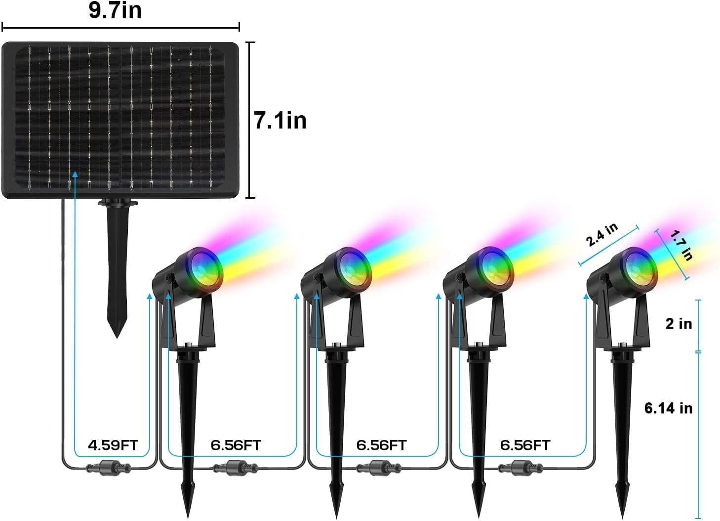 High-Capacity Solar RGBW Spot Lights - Waterproof & Easy Installation Set