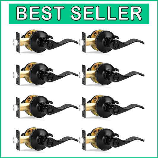 Durable Corrosion Resistant Privacy Door Levers - 8 Pack Matte Black Finish