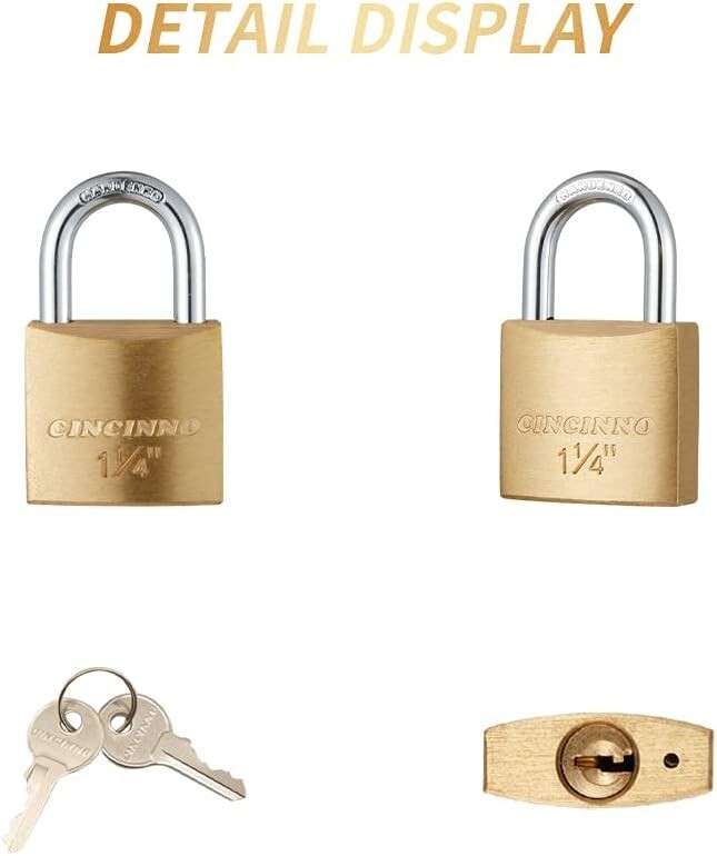 Compact Solid Brass Locks Keyed Alike for Tackle Boxes and Backpacks - 30mm