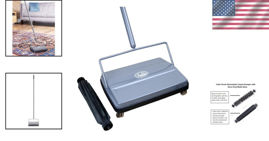 Electrostatic Carpet & Floor Sweeper – Lightweight 9" with Extra Rubber Rotor